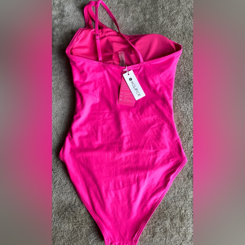 Vibrant Pink One-Piece one-shoulder Swimsuit NWT - Picture 4 of 8